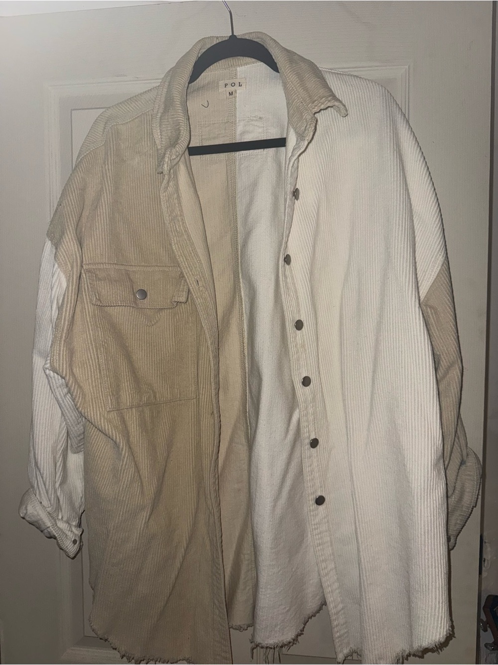 Corduroy Utility Shacket in Beige & Cream - Pol (boutique brand)